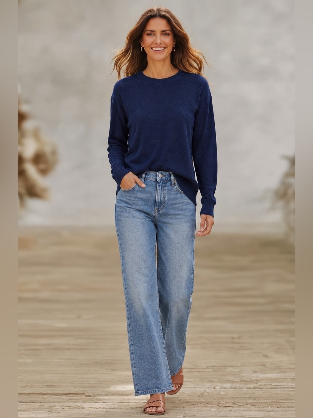 Banana Republic 100% Merino Wool Deep Blue Crewneck Sweater Size M